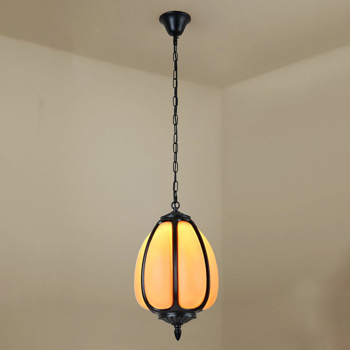 Traditional Chinese Waterproof Aluminum PC Dolomite Elliptical Pumpkin 1-Light Pendant Light For Ourdoor Patio | Kalsten