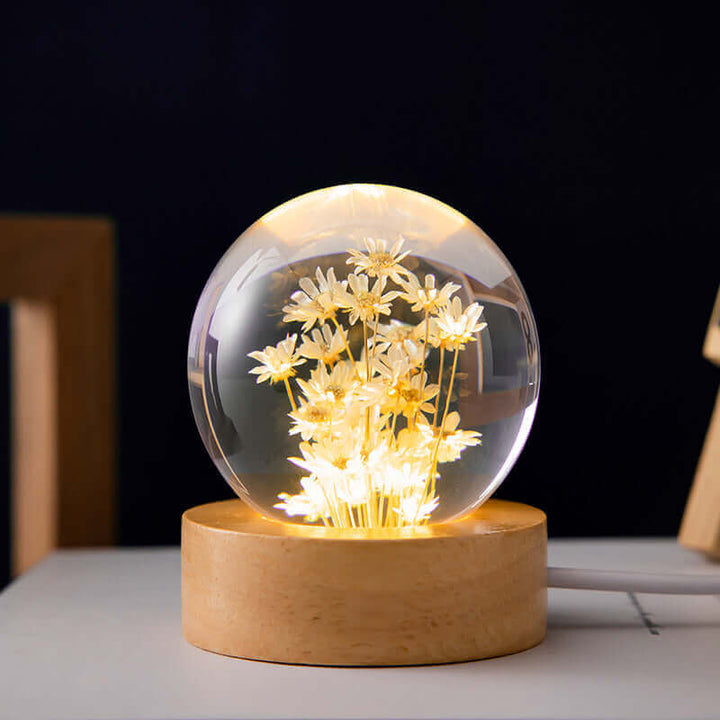 LED Night Light Flower Crystal Ball Children Night Lamp With Woodern Base Bedroom Ambient Light Creative Gift Night Light | Kalsten