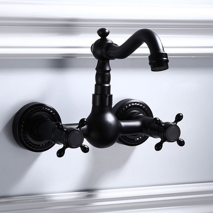 Kalsten | Black Wall-Mounted Bathroom Faucet American Classic Widespread Sink Faucet
