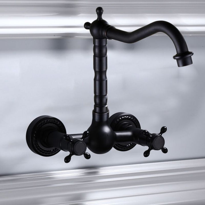 Kalsten | Black Wall-Mounted Bathroom Faucet American Classic Widespread Sink Faucet