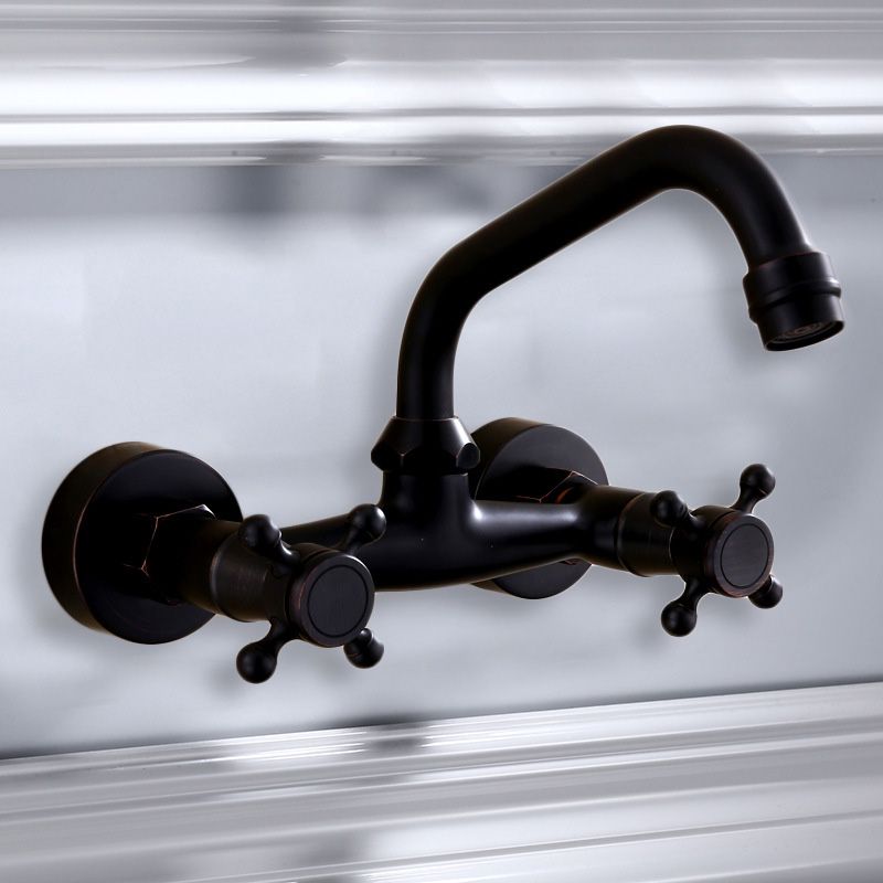 Kalsten | Black Wall-Mounted Bathroom Faucet American Classic Widespread Sink Faucet