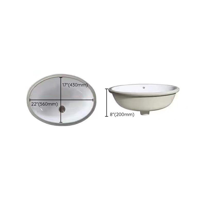 Kalsten | Modern Under-mount Sink Oval Porcelain with Pop-Up Drain Sink