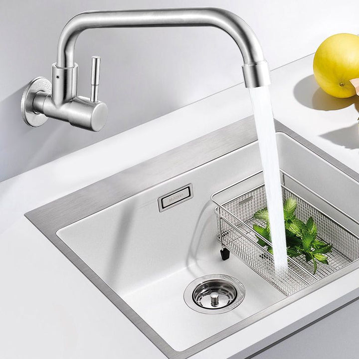 Kalsten | Modern Bridge Water Faucet 304 Stainless Steel Knob Handle Swivel Spout Wall Mounted Faucet