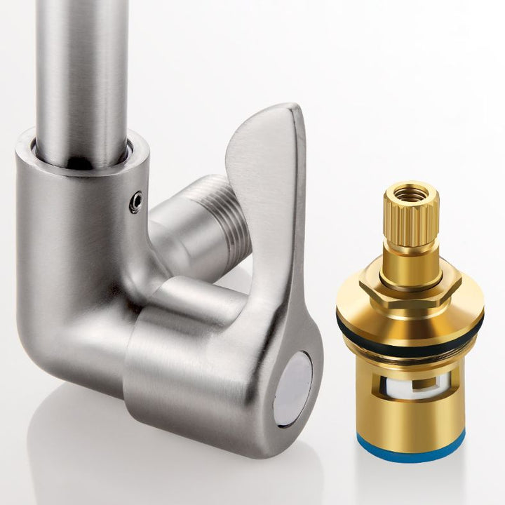 Kalsten | Modern Bridge Water Faucet 304 Stainless Steel Knob Handle Swivel Spout Wall Mounted Faucet