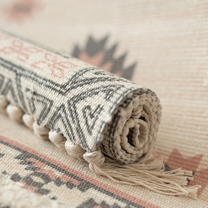 Flat-woven cotton runner in Kilim-Ethno design with fringes Kalsten