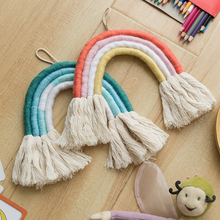Macrame Rainbow Wall Decoration with Handmade Cotton Fringes