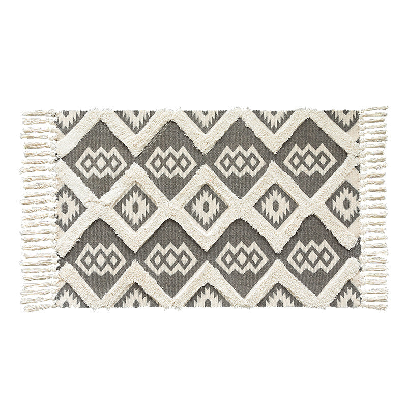 Flat-woven cotton runner in Kilim-Ethno design with fringes Kalsten