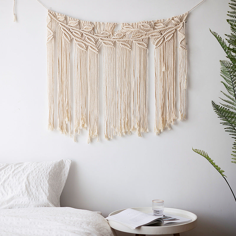 Macramé wall hanging with geometric triple tassel design and wooden rod Kalsten