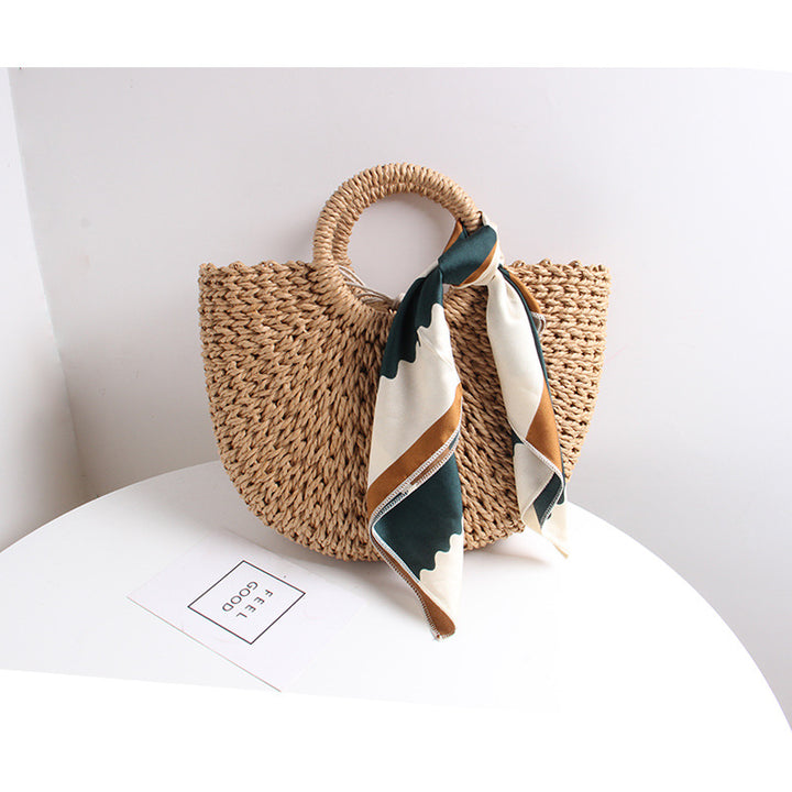 Braided basket bag with elegant silk scarf Kalsten