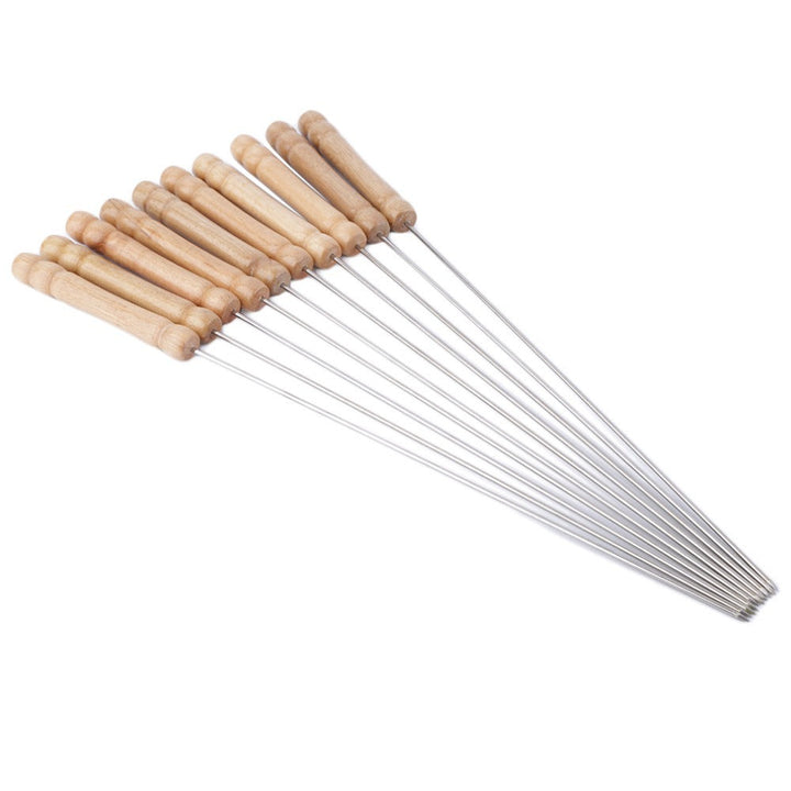 Stainless Steel BBQ Skewer Set with Dual Prong Blades and Ergonomic Wooden Handles Kalsten