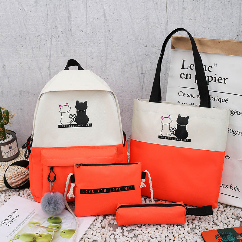 5-Piece Backpack and Tote Bag Set with Cat Design Kalsten