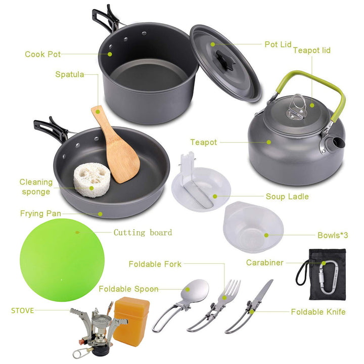 ultralight non-stick anodized aluminum camping cookware set with kettle foldable cutlery and portable stove Kalsten