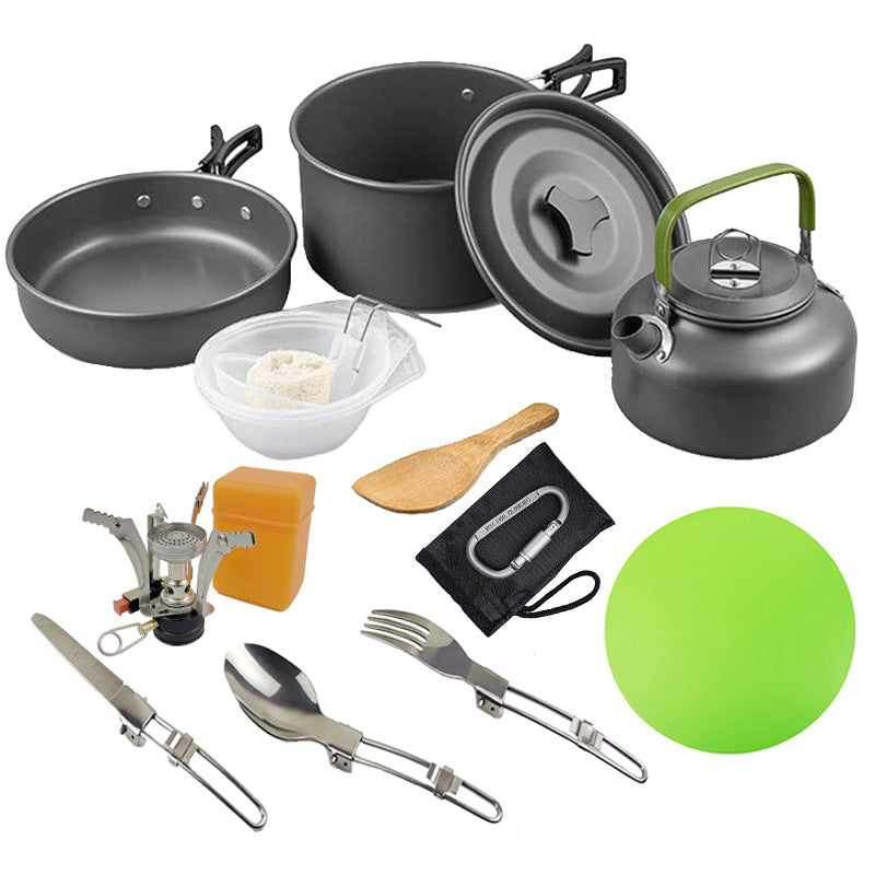 ultralight non-stick anodized aluminum camping cookware set with kettle foldable cutlery and portable stove Kalsten