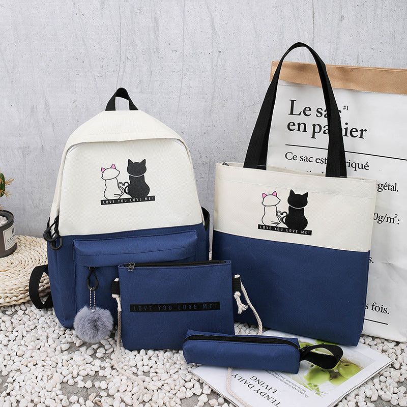 5-Piece Backpack and Tote Bag Set with Cat Design Kalsten