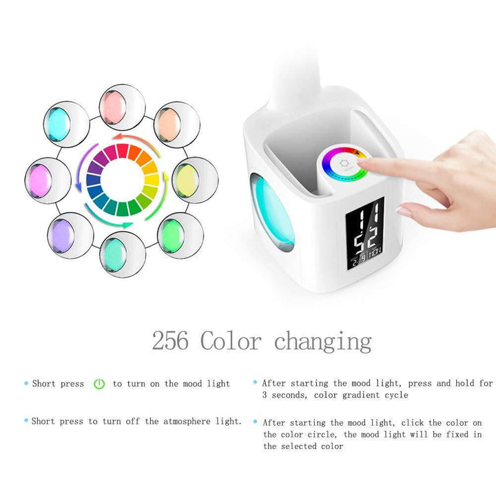Study LED Desk Lamp USB Charging Port&Screen&Calendar&Colors Night Light Kids Dimmable Table Lamp With Pen Hold | Kalsten