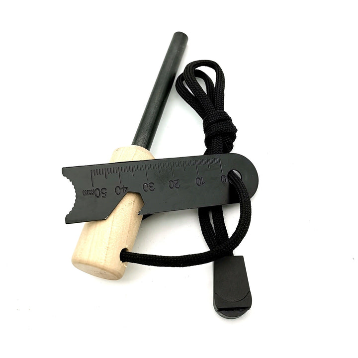 ferrocerium fire starter rod with wooden handle tactical striker multi-tool and paracord lanyard Kalsten
