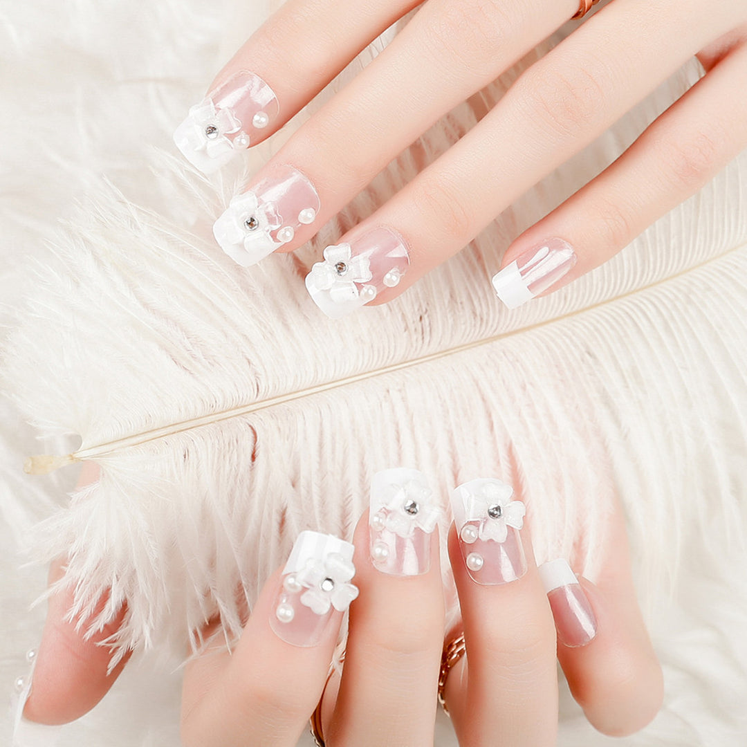 Decorative Flower-Embellished Press-On Nails