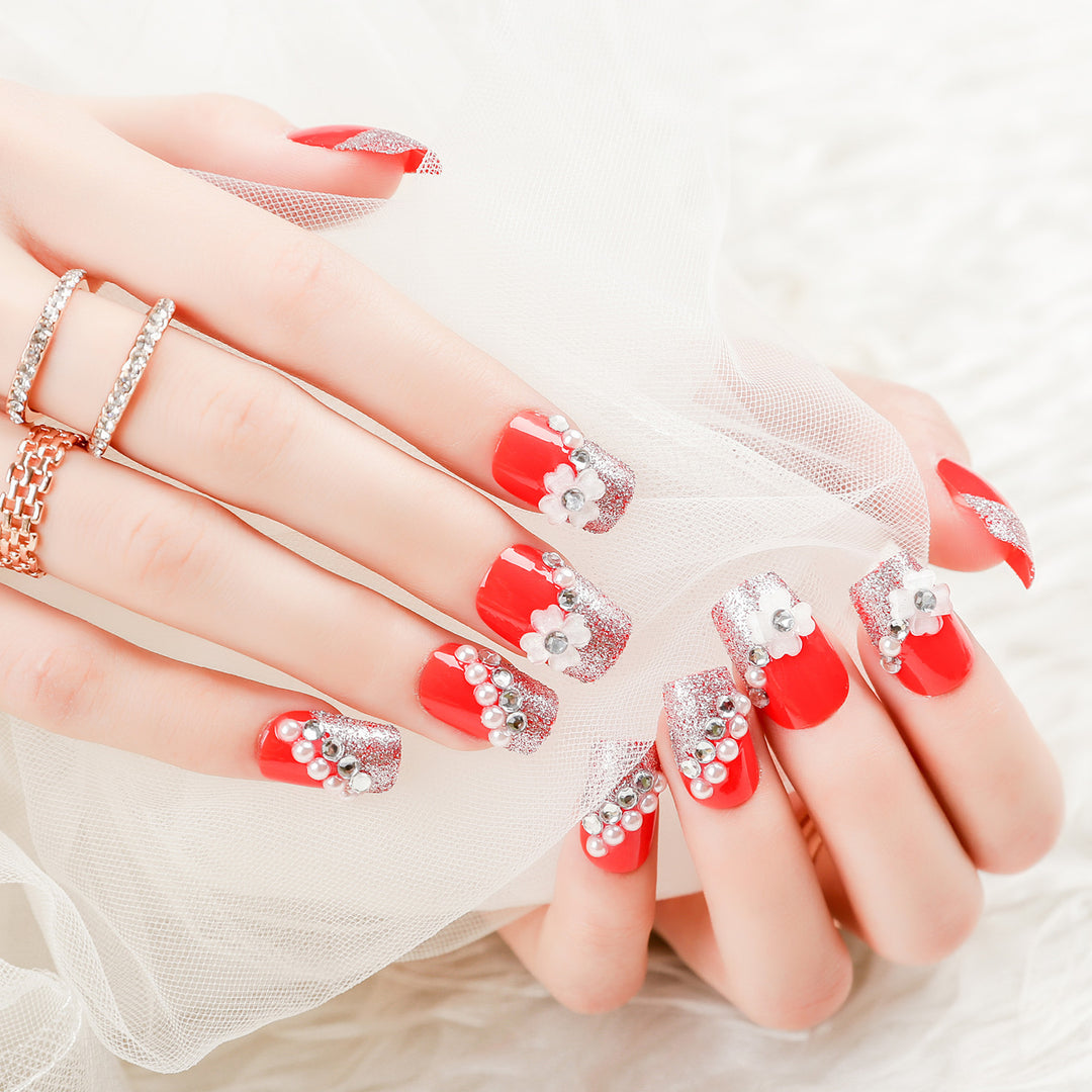 Creative Rhinestone-Embellished Press-On Nail Set
