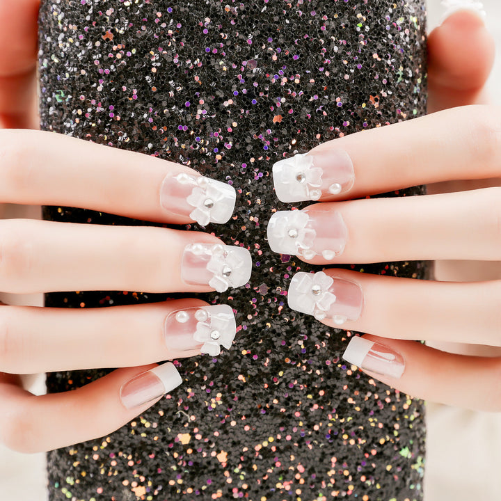 Decorative Flower-Embellished Press-On Nails