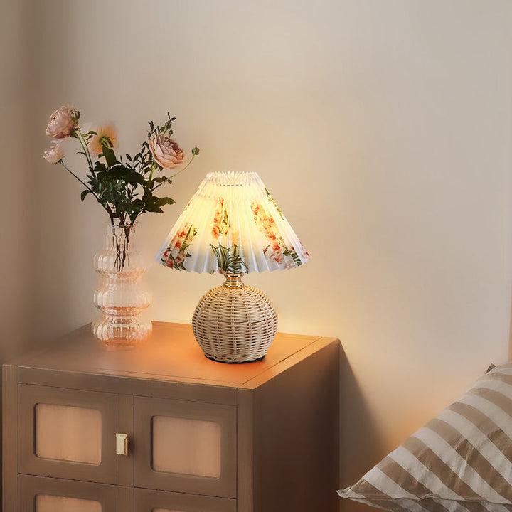 RattaLume Nordic LED Table Lamp | Woven Rattan & Foldable Fabric Shade | Mood Light | Decor for the Bedroom | Kalsten
