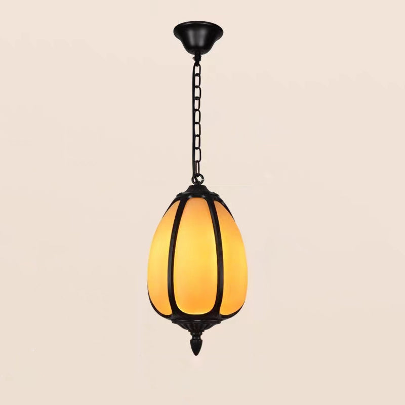 Traditional Chinese Waterproof Aluminum PC Dolomite Elliptical Pumpkin 1-Light Pendant Light For Ourdoor Patio | Kalsten