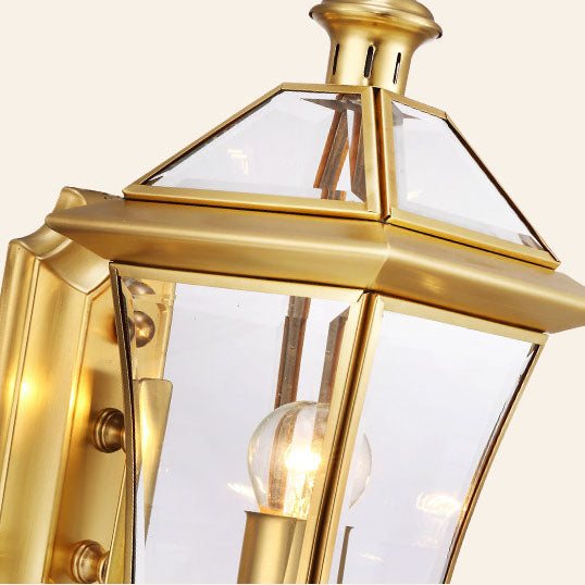 European Modern Luxury Quadrilateral Brass Glass Waterproof 1-Light Outdoor Wall Sconce Lamp | Kalsten