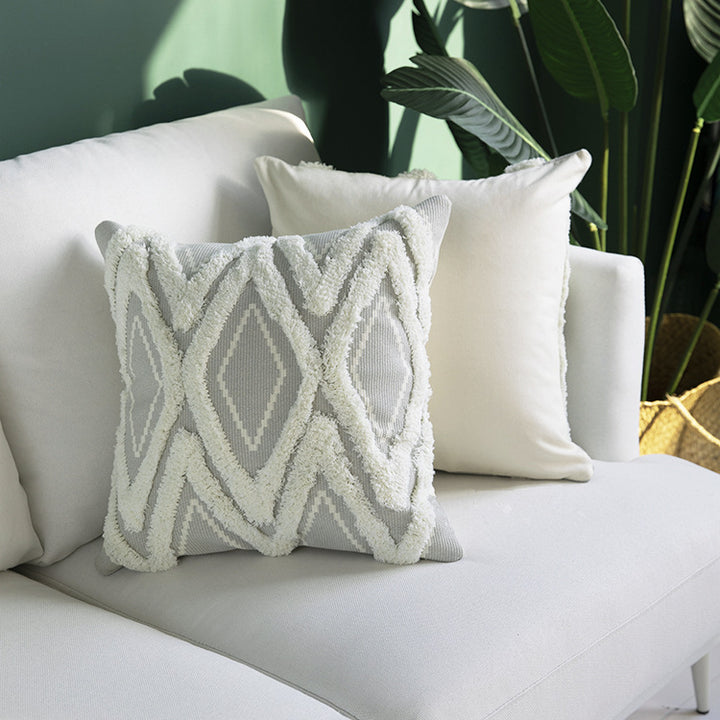 Decorative square cushion cover with tufted chenille diamond relief Kalsten