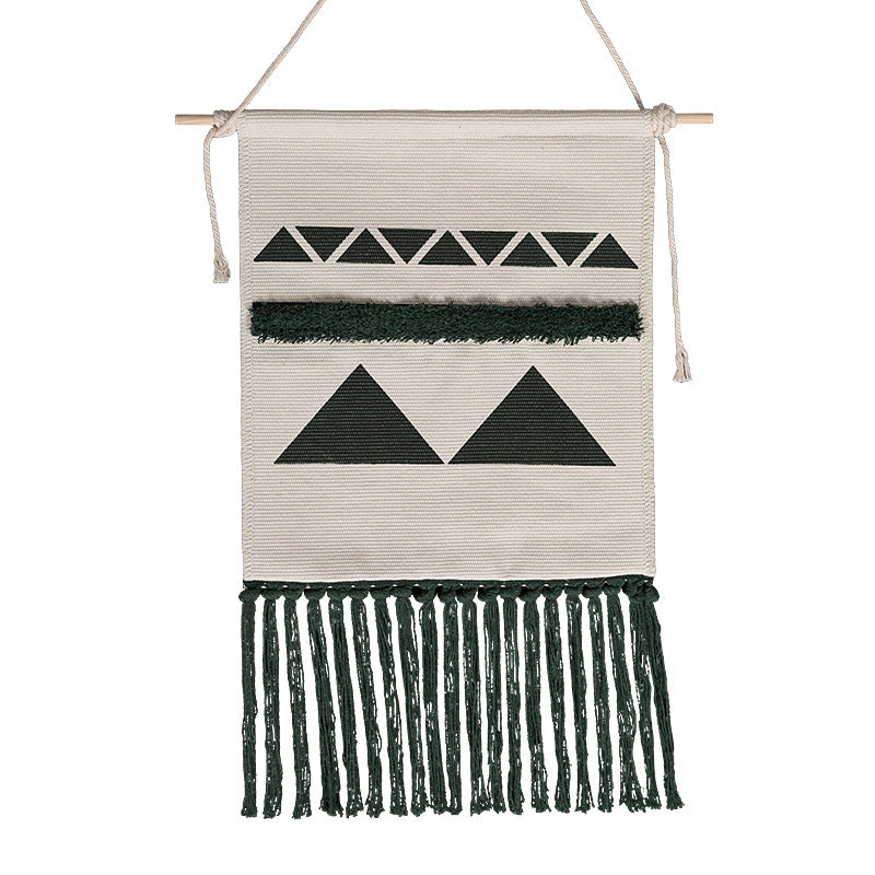 Wall hanging with hand-tufted 3D application and cotton fringes