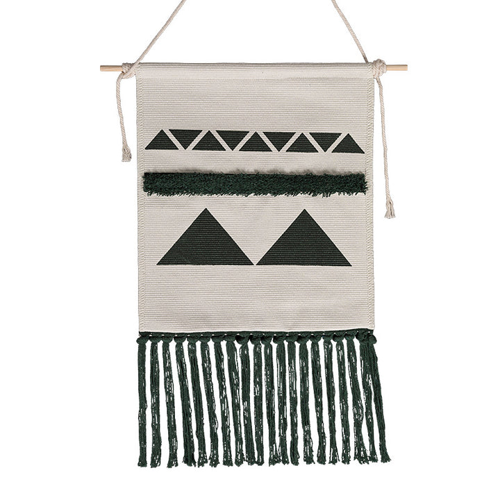 Wall hanging with hand-tufted 3D application and cotton fringes