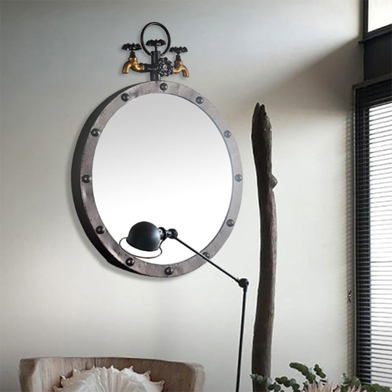 Industrial-Style Round Wall Mirror with Vintage Pipe Design Kalsten