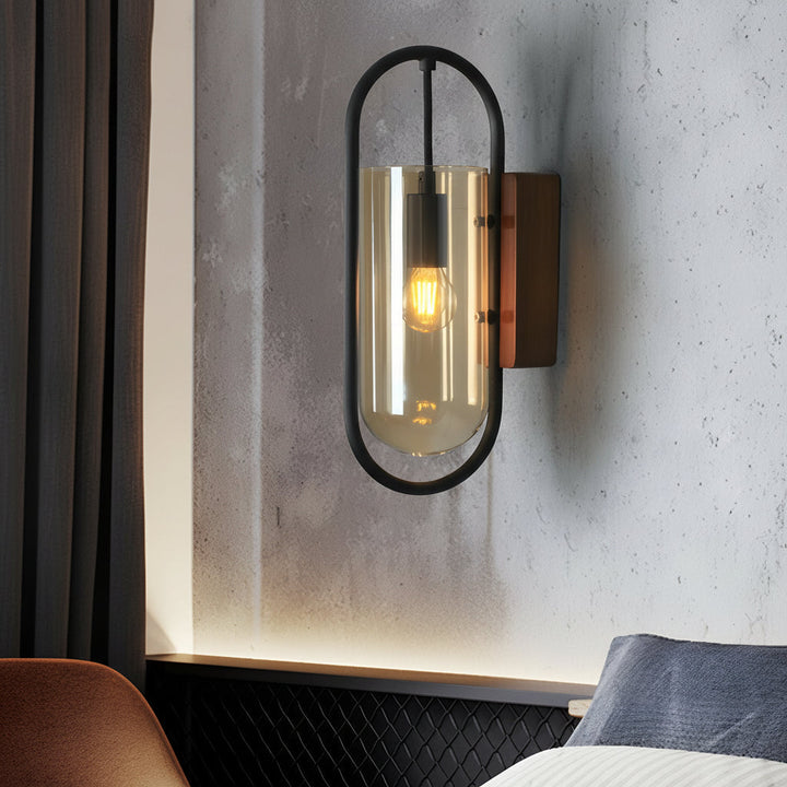 LED Wall Sconce Light – Nordic Retro Wood Base Glass Shade (24x15cm / 9.4x5.9in) | Kalsten
