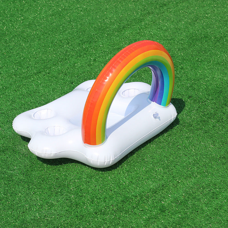 Women Inflatable Rainbow Swimming Island with Integrated Drink Holders Kalsten