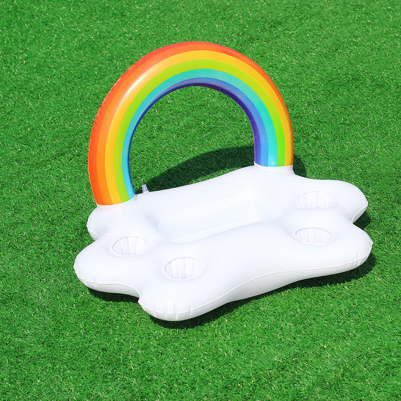Women Inflatable Rainbow Swimming Island with Integrated Drink Holders Kalsten