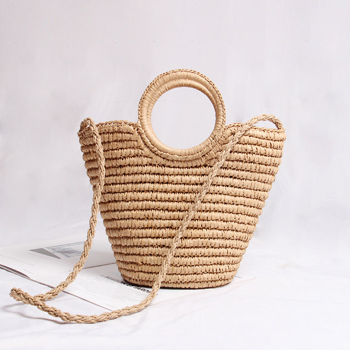 Handmade basket bag with round handle and removable shoulder strap Kalsten