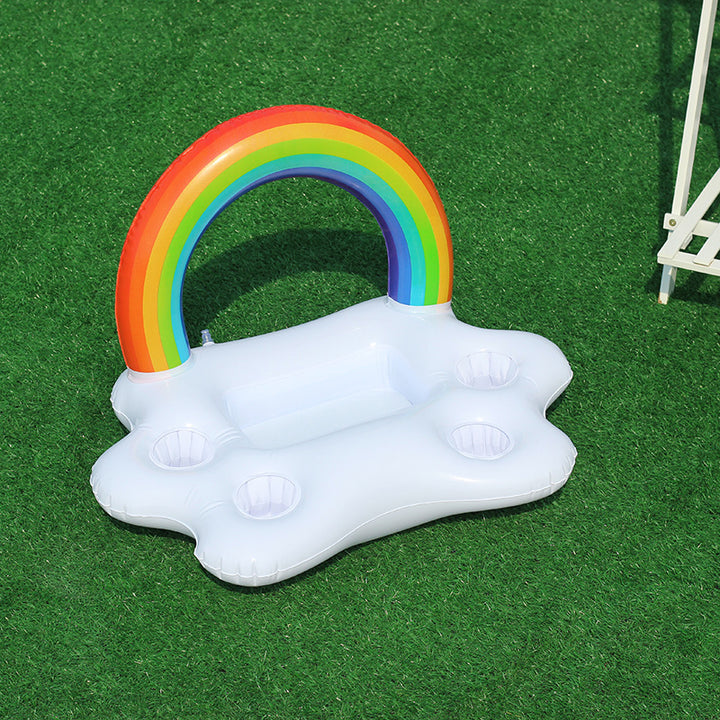 Women Inflatable Rainbow Swimming Island with Integrated Drink Holders Kalsten