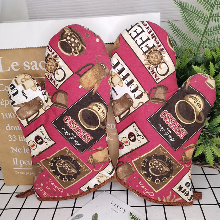 Insulated Double Oven Mitt Pair With Quilted Heat-Resistant Lining And Hanging Loop