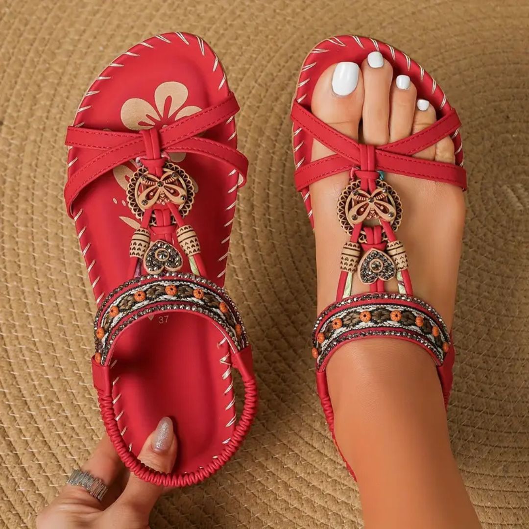 Zeyla – Boho Rhinestone Butterfly Flat Sandals