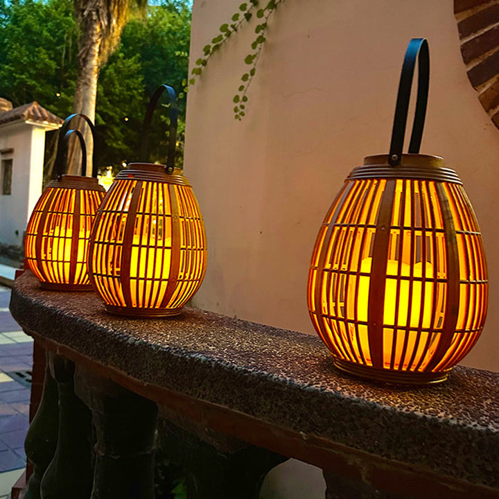 Modern Art Deco Solar Round Lantern Rattan LED Outdoor Landscape Light For Garden | Kalsten