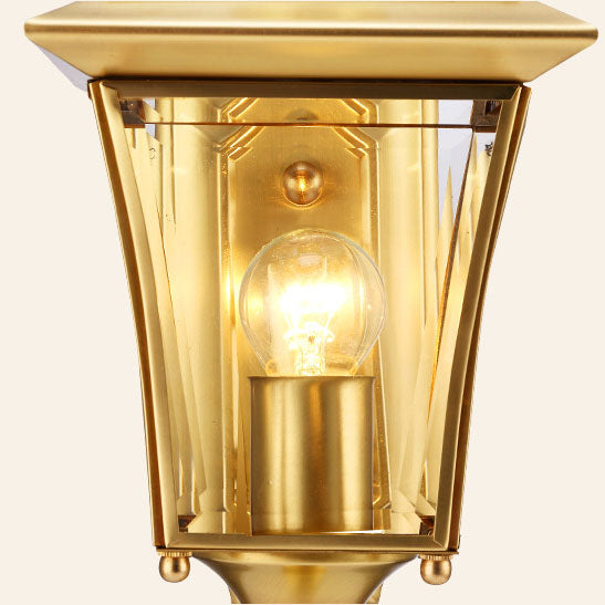 European Modern Luxury Quadrilateral Brass Glass Waterproof 1-Light Outdoor Wall Sconce Lamp | Kalsten