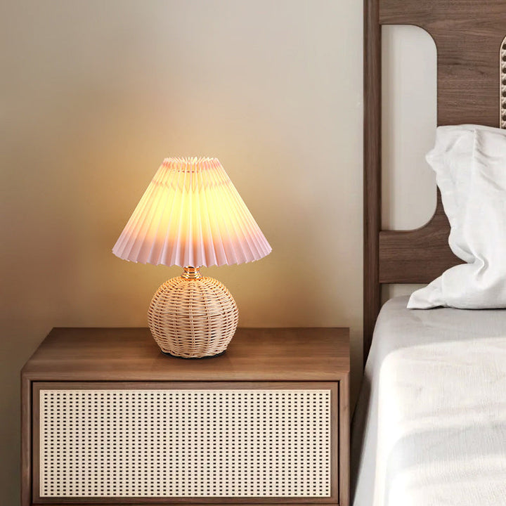 RattaLume Nordic LED Table Lamp | Woven Rattan & Foldable Fabric Shade | Mood Light | Decor for the Bedroom | Kalsten