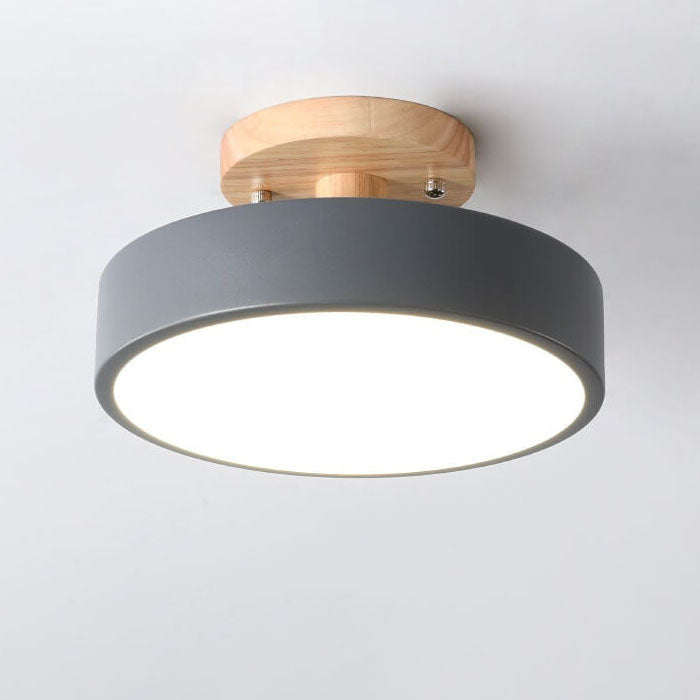 Ceiling Light Wood Acrylic 11.8 in LED Semi Flush Bedroom Hallway Modern Low Profile Fixture | Kalsten