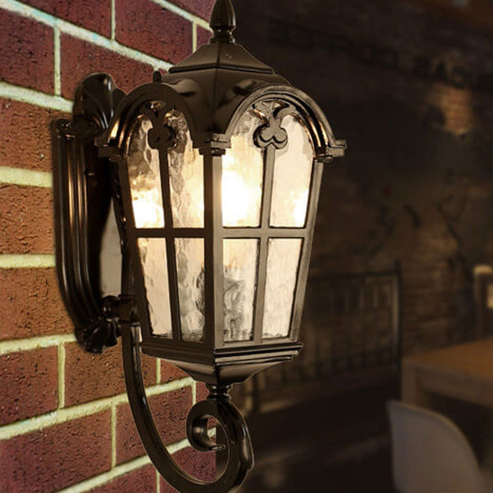 European Retro Glass Aluminum Lantern Outdoor Waterproof 1-Light Wall Sconce Lamp | Kalsten