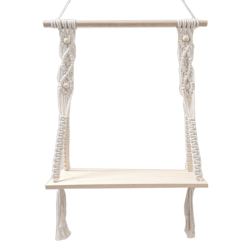 Macramé Swing Shelf with Wooden Accents Kalsten