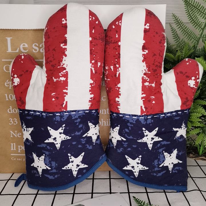 Insulated Double Oven Mitt Pair With Quilted Heat-Resistant Lining And Hanging Loop