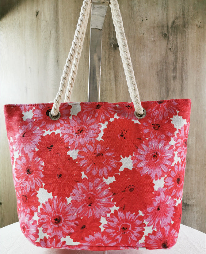 Large and Colorful Beach Bag with Floral Pattern Kalsten
