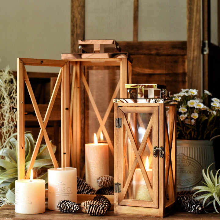 Handcrafted Cross-Frame Glass Lantern Candle Case with Hinged Door Kalsten