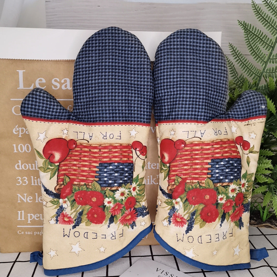Insulated Double Oven Mitt Pair With Quilted Heat-Resistant Lining And Hanging Loop