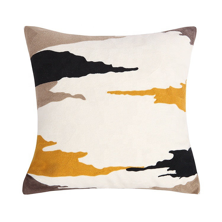 Geometric hand-tufted cotton cushion cover with textured appliqué
