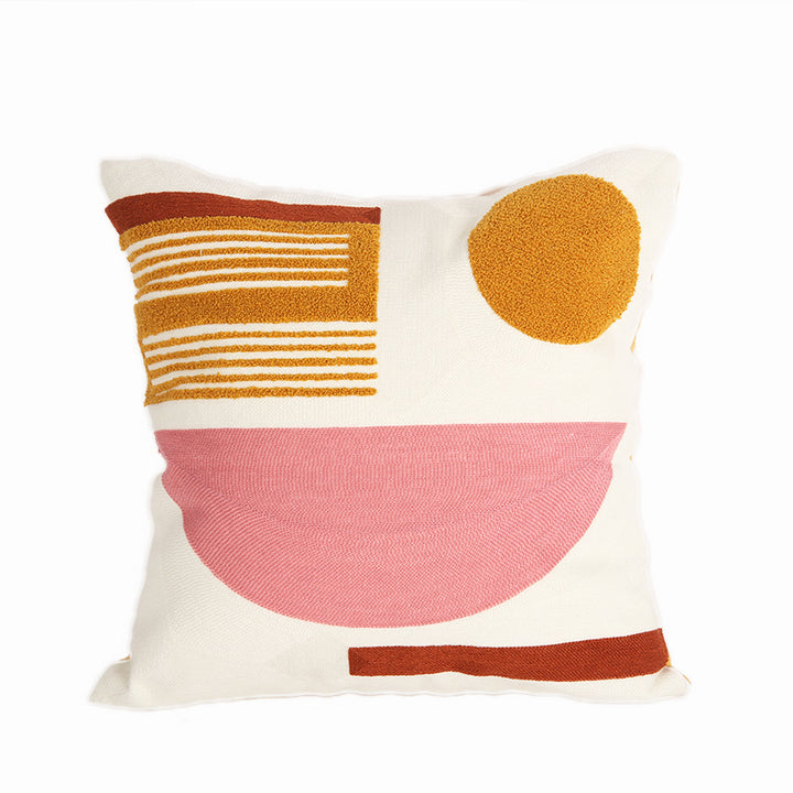 Geometric hand-tufted cotton cushion cover with textured appliqué