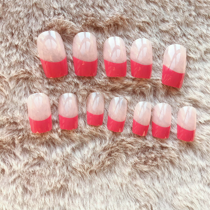 Elegant French Tip Press-On Nail Set with Colorful Accents